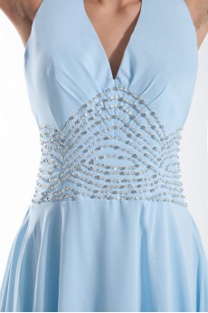 Chiffon Halter Column Beaded Dress