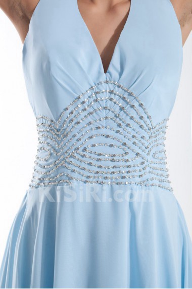 Chiffon Halter Column Beaded Dress