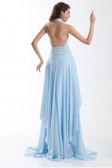 Chiffon Halter Column Beaded Dress