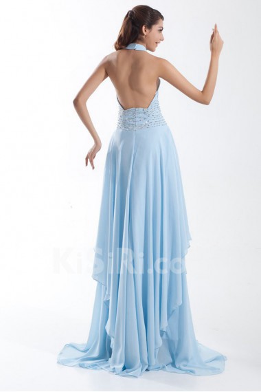 Chiffon Halter Column Beaded Dress