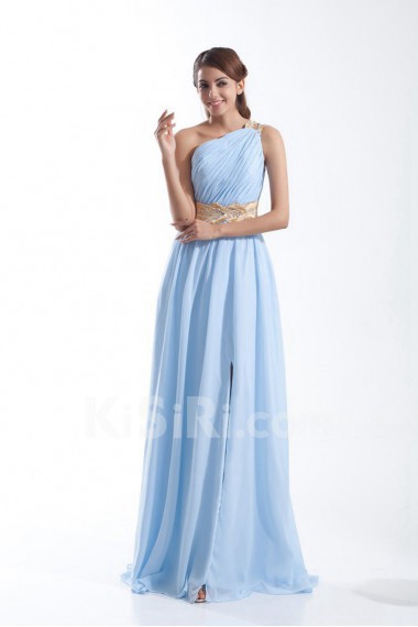 Chiffon Asymmetrical Column Dress with Embroidery