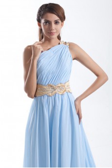 Chiffon Asymmetrical Column Dress with Embroidery