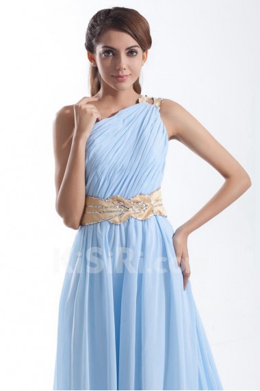 Chiffon Asymmetrical Column Dress with Embroidery