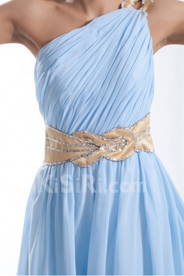 Chiffon Asymmetrical Column Dress with Embroidery