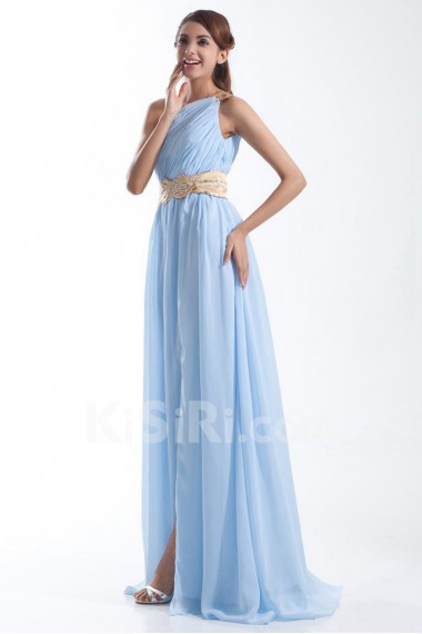 Chiffon Asymmetrical Column Dress with Embroidery