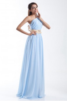 Chiffon Asymmetrical Column Dress with Embroidery