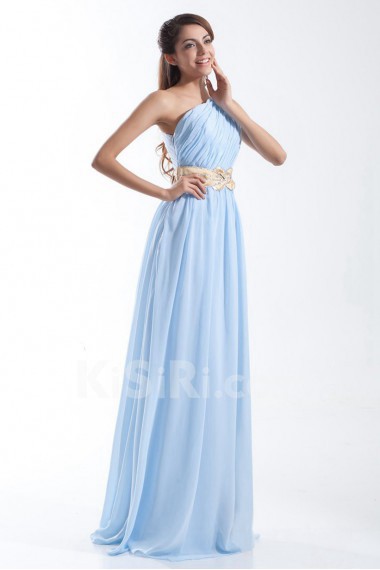 Chiffon Asymmetrical Column Dress with Embroidery