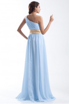 Chiffon Asymmetrical Column Dress with Embroidery