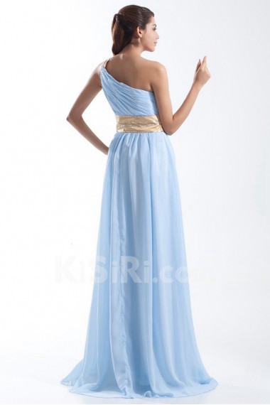 Chiffon Asymmetrical Column Dress with Embroidery