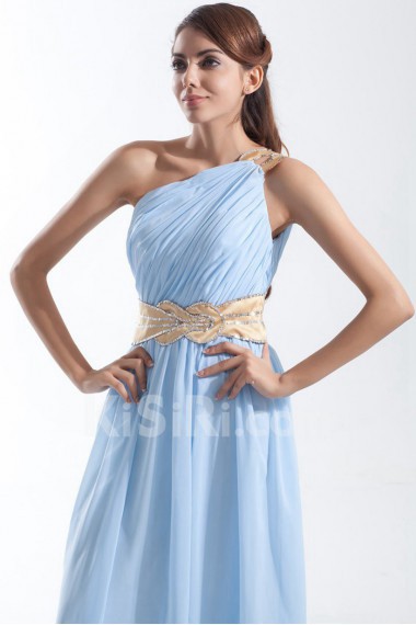 Chiffon Asymmetrical Column Dress with Embroidery