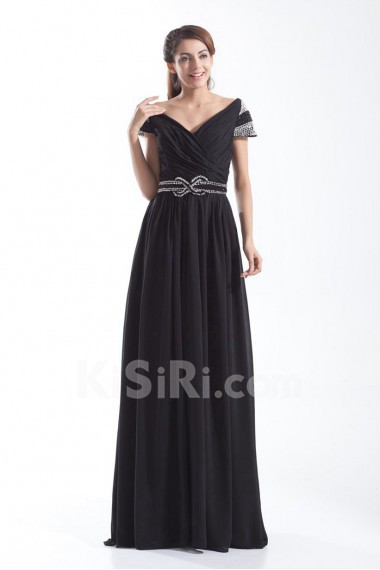 Chiffon Portrait Column Dress with Embroidery