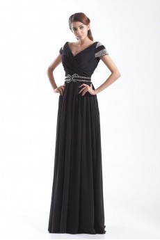 Chiffon Portrait Column Dress with Embroidery