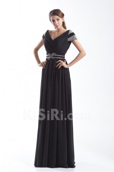 Chiffon Portrait Column Dress with Embroidery