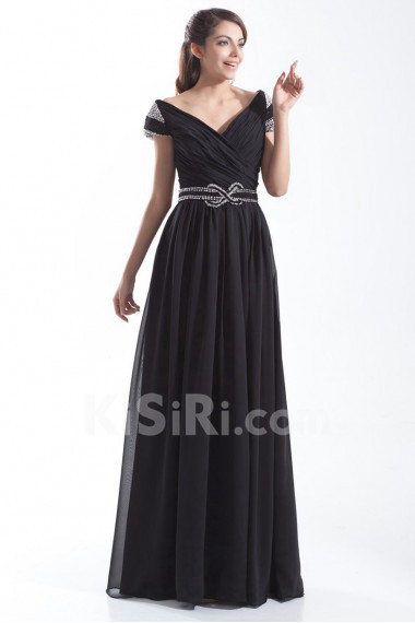 Chiffon Portrait Column Dress with Embroidery