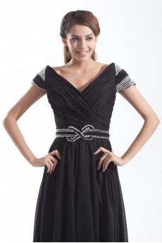 Chiffon Portrait Column Dress with Embroidery