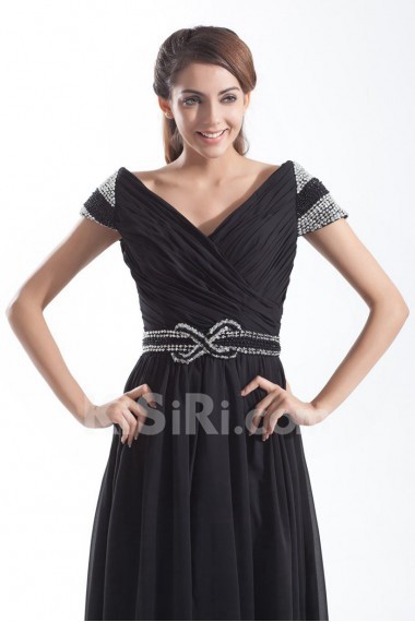 Chiffon Portrait Column Dress with Embroidery