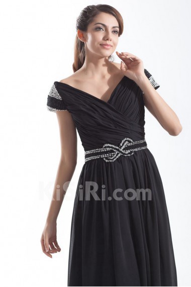 Chiffon Portrait Column Dress with Embroidery