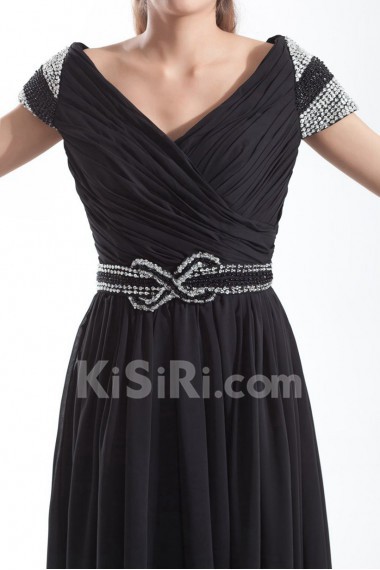 Chiffon Portrait Column Dress with Embroidery