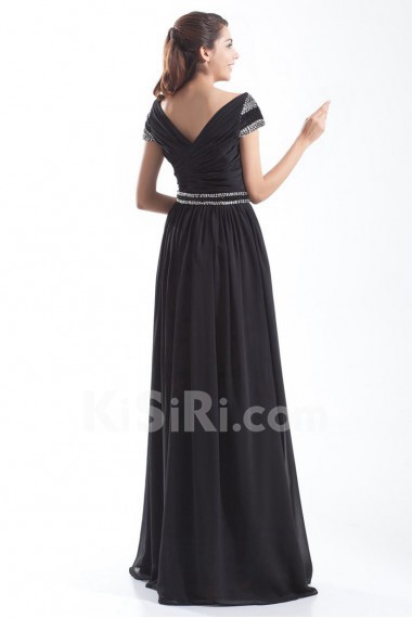 Chiffon Portrait Column Dress with Embroidery