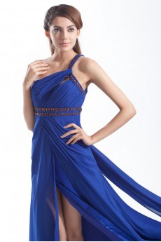 Chiffon One Shoulder Column Dress with Embroidery