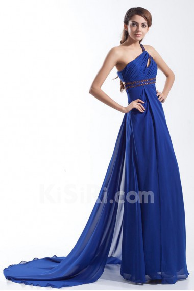 Chiffon One Shoulder Column Dress with Embroidery