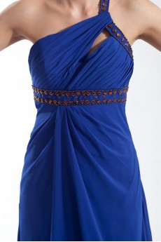 Chiffon One Shoulder Column Dress with Embroidery