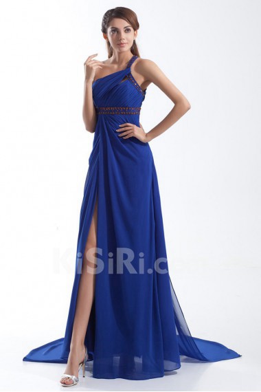 Chiffon One Shoulder Column Dress with Embroidery