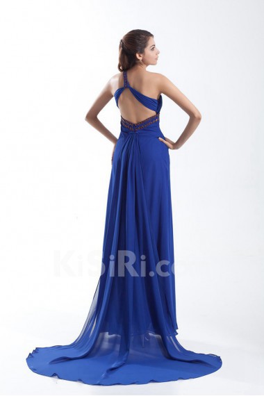 Chiffon One Shoulder Column Dress with Embroidery