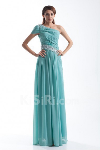 Chiffon Asymmetrical Column Dress with Embroidery