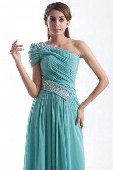 Chiffon Asymmetrical Column Dress with Embroidery