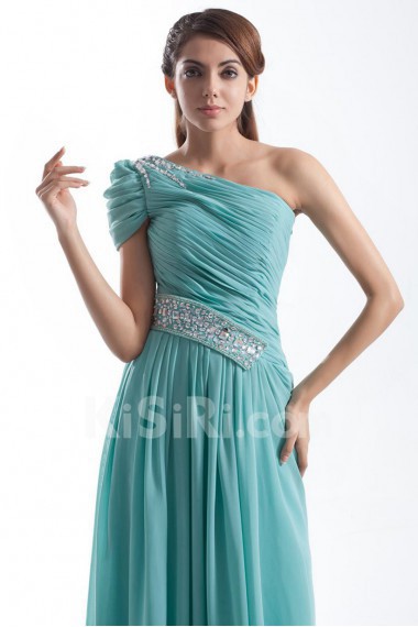 Chiffon Asymmetrical Column Dress with Embroidery