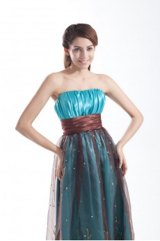 Organza Strapless Dress with Embroidery