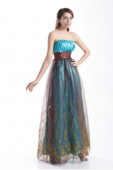 Organza Strapless Dress with Embroidery