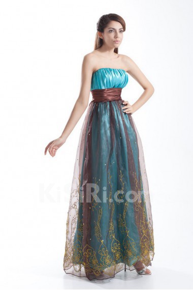 Organza Strapless Dress with Embroidery