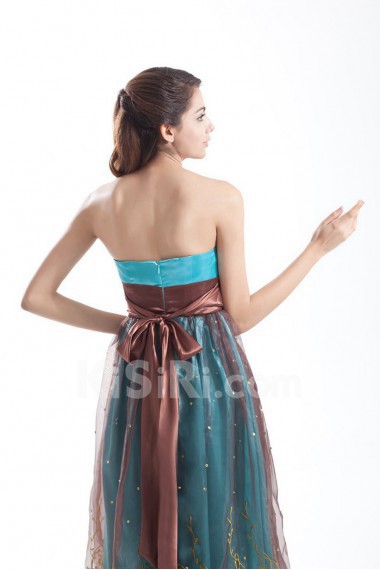 Organza Strapless Dress with Embroidery