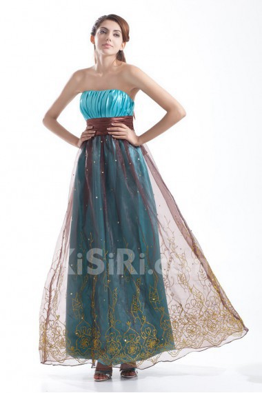 Organza Strapless Dress with Embroidery