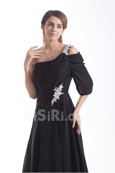 Chiffon Asymmetrical A Line Dress with Embroidery