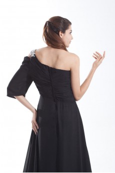 Chiffon Asymmetrical A Line Dress with Embroidery