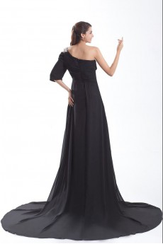 Chiffon Asymmetrical A Line Dress with Embroidery