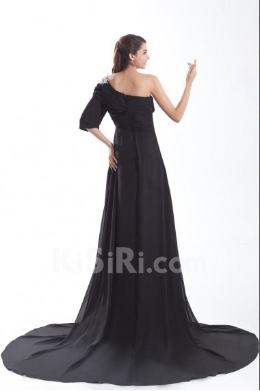 Chiffon Asymmetrical A Line Dress with Embroidery