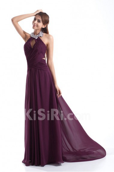 Chiffon High Collar A Line Dress with Sequins