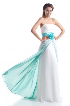 Chiffon Strapless Column Dress with Hand-made Flower