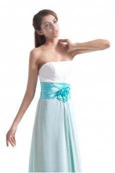 Chiffon Strapless Column Dress with Hand-made Flower