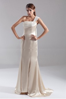 Satin One Shoulder A Line Dress