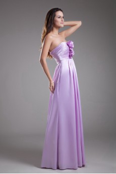 Satin Strapless A Line Dress with Hand-made Flower