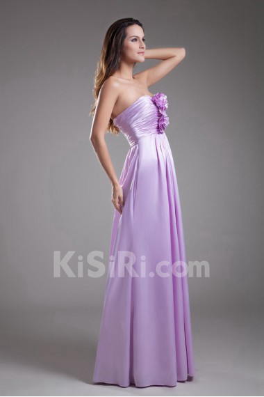 Satin Strapless A Line Dress with Hand-made Flower