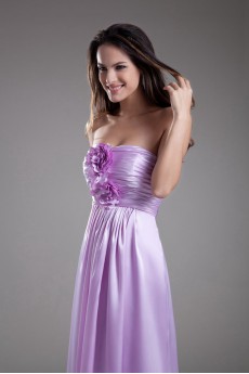 Satin Strapless A Line Dress with Hand-made Flower