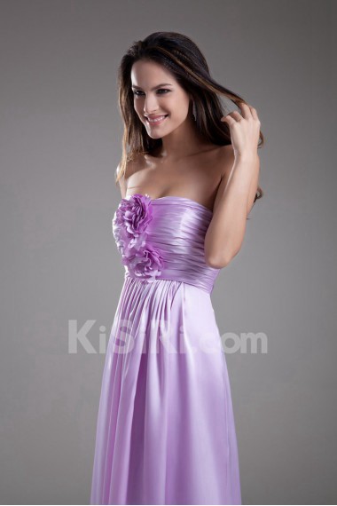 Satin Strapless A Line Dress with Hand-made Flower