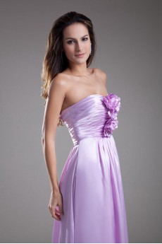 Satin Strapless A Line Dress with Hand-made Flower