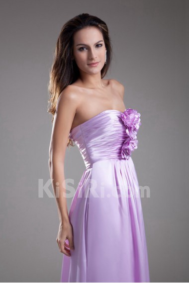 Satin Strapless A Line Dress with Hand-made Flower